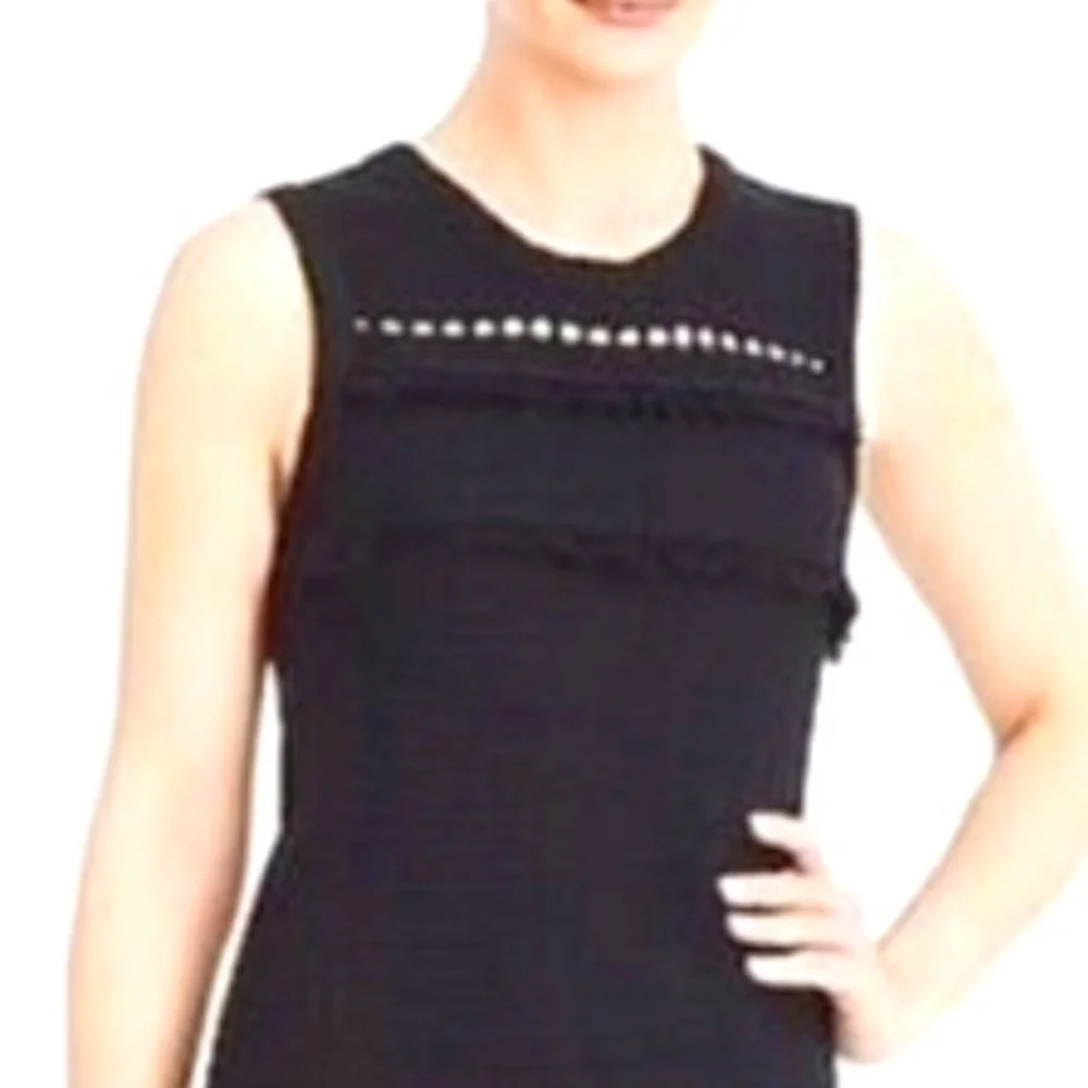 J Crew Factory Black 100% Cotton textured knit top sleeveless fringe Tank small
